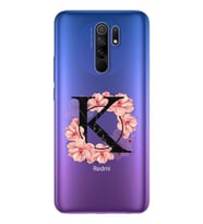 Pembe Çiçekli Harf Tasarım Süper Şeffaf Silikon Telefon Kılıfı Xiomai Redmi 9 K-