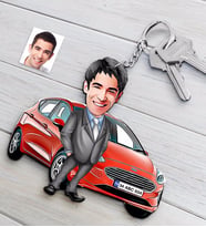 BK Gift Kişiye Özel Bay Ford Fiesta Figürlü Plakalı Ahşap Karikatür Anahtarlık (Beyaz)
