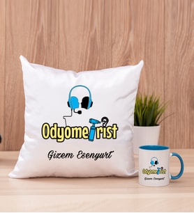 Odyometrist Kare Yastık ve Mavi Kupa Bardak