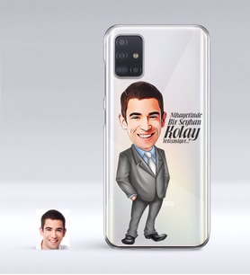 BK Gift Kişiye Özel Erkek Kolay Yetişmiyor Karikatürlü Samsung Galaxy A51 İnce Şeffaf Silikon Telefon Kapağı-1 (Beyaz)