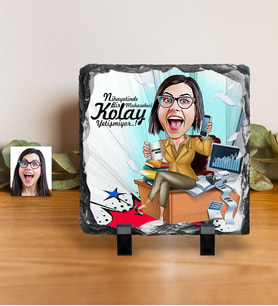 BK Gift Kişiye Özel Bayan Muhasebeci Karikatürlü Dekoratif Doğal Taş  1