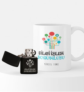 BK Gift Kişiye Özel Bilgi İşlem Sorumlusu Temalı Çakmak ve Kupa Seti - 1