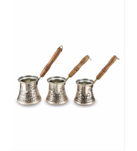 Gümüşlü Gül Çiçek Bakır 3 lü Cezve Takımı