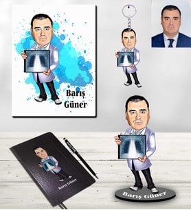 Kişiye Özel Doktor Karikatürlü 5 li Hediye Seti Bay-4