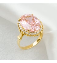 Pembe Kuvars Taşlı 14 Ayar Altın Yüzük