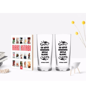 BK Gift Kişiye Özel Renkli Baskılı En Kötü Günümüz Böyle Olsun Tasarımlı İkili Rakı Bardağı ve Rakı Cep Kitabı Hediye Seti-1 (Model 1)