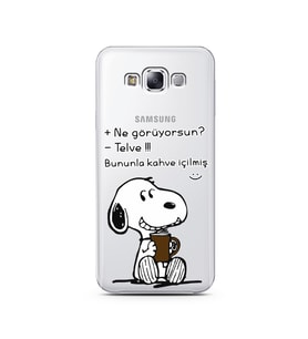 Snoopy Tasarımlı Süper Şeffaf Silikon Telefon Kılıfı Samsung E7