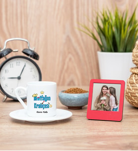 Mutfağın Kraliçesi Türk Kahvesi Fincanı ve Kırmızı Mini Fotoğraf Çerçevesi