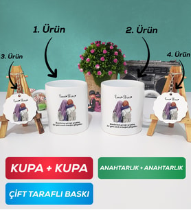 İkili Arkadaşa Hediye Yan Yana Kupa Bardak Anahtarlık