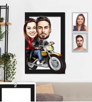 Kişiye Özel Motorcu Sevgili Karikatürlü 3D Ahşap Tablo 30x47 Model 3