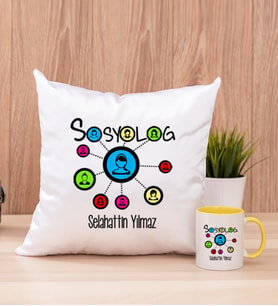 Sosyolog Kare Yastık ve Sarı Kupa Bardak