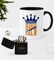 BK Gift Kişiye Özel Babaların En Kralı Siyah Kupa Bardak Benzinli Metal Çakmak Seti (Model 1)