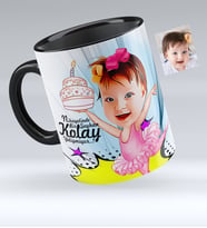 BK Gift Kişiye Özel Kız Çocuk Doğum Günü Karikatürlü Siyah Kupa Bardak  1