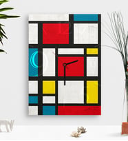 BK Gift Kişiye Özel Mondrian Ahşap Tablo Duvar Saati-1 (Çok Renkli)