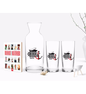 BK Gift Kişiye Özel Renkli Baskılı Kaptan Tasarımlı İkili Rakı Bardağı Karaf ve Cep Kitabı Hediye Seti-2 (Model 1)