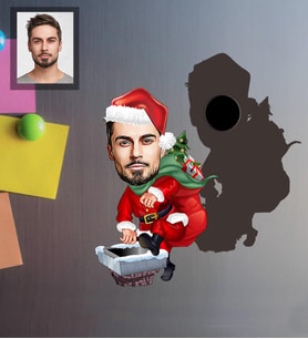 Kişiye Özel Yılbaşı Erkek Karikatürlü Ahşap Magnet Model-2
