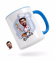 BK Gift Kişiye Özel Erkek Chef Karikatürlü Mavi Kupa Bardak-1