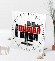 BK Gift Kişiye Özel Mimar Baba Masaüstü Kare Cam Saat-1 (Beyaz)