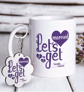 BK Gift Kişiye Özel Minions Let's Get Married Beyaz Kupa ve Anahtarlık Hediye Seti (Model 1)