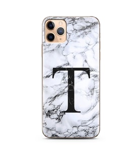 Iphone 11 Pro Max Beyaz Mermer Harf Tasarımlı Telefon Kılıfı T-Harfi 