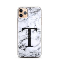 Iphone 11 Pro Max Beyaz Mermer Harf Tasarımlı Telefon Kılıfı T-Harfi 
