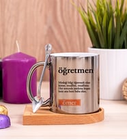 Öğretmen Kelime Anlamı Ahşap Altlıklı Silver Kupa Bardak