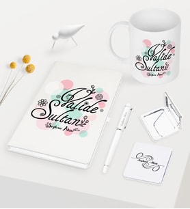 BK Gift Kişiye Özel Valide Sultan Beyaz Defter Kalem Kupa Ayna Seti - 3 (Model 1)