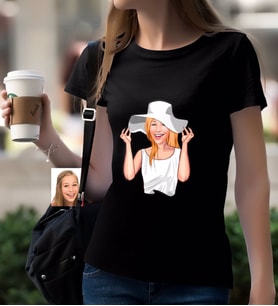 BK Gift Kişiye Özel Bayan Karikatürlü Siyah T-Shirt-20