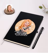 BK Gift Kişiye Özel Kadın Kuaför Karikatürlü Siyah Defter ve Kalem Hediye Seti-2