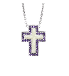 Gümüş Mor Taşlı Mineli Cross Kolye