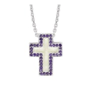 Gümüş Mor Taşlı Mineli Cross Kolye