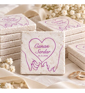 30 Adet Kişiye Özel Baskılı Doğal Taş Magnet 5x5cm Söz, Nikah, Nişan Hatırası (Beyaz)