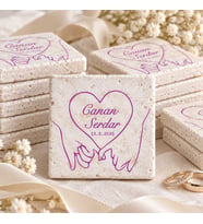 30 Adet Kişiye Özel Baskılı Doğal Taş Magnet 5x5cm Söz, Nikah, Nişan Hatırası (Beyaz)