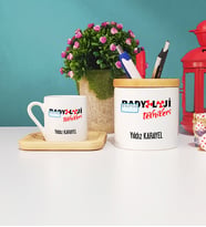 Radyoloji Teknikeri Ahşap Altlıklı Türk Kahvesi Fincanı ve Kalemlik Seti