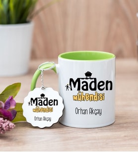 Maden Mühendisi Yeşil Kupa Bardak Ve Anahtarlık Set