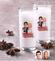 BK Gift Kişiye Özel Renkli Baskılı Evleniyoruz Karikatürlü İkili Rakı Bardağı Seti-10 (Beyaz)