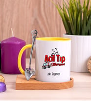 Acil Tıp Teknisyeni Ahşap Altlıklı Sarı Kupa Bardak
