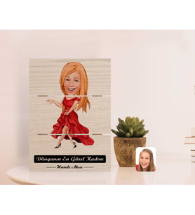 BK Gift Kişiye Özel Dünyanın En Güzel Kadını Karikatürlü Otantik Masaüstü Ahşap Palet Çerçeve-29 (Beyaz)