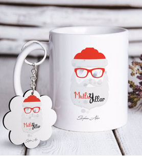 BK Gift Kişiye Özel Noel Baba Beyaz Kupa ve Anahtarlık Hediye Seti-2 (Model 1)