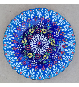 El İşlemesi Kadife Kutulu Karışık Desenli Dantel Mavi Tabak (30cm)