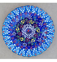 El İşlemesi Kadife Kutulu Karışık Desenli Dantel Mavi Tabak (30cm)