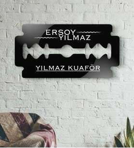Kuaförlere Özel Jilet Figürlü Ahşap Kapı & Duvar Objesi-4 (Beyaz)