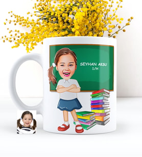 BK Gift Kişiye Özel Kız Öğrenci Karikatürlü Beyaz Kupa Bardak - 4
