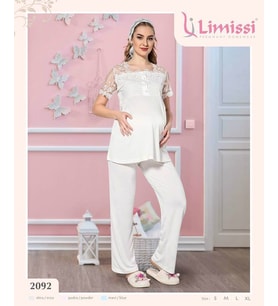 Nehirsel 2092  Hamile Lohusa Gecelik Sabahlık Takımı (Ekru)
