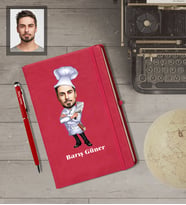 Kişiye Özel Kasap Karikatürlü  Kırmızı Defter Kalem Hediye Seti Bay-1