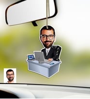 BK Gift Kişiye Özel Bay Genel Müdür Karikatürlü Ahşap Araba Dikiz Ayna Süsü-1 (Çok Renkli)