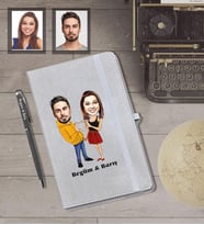 Kişiye Özel Sevgili Karikatürlü Gri Defter Kalem Hediye Seti  Model 7