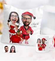 BK Gift Kişiye Özel Yılbaşı Temalı Sevgililer Karikatürlü Yastık Kupa Seti - 5