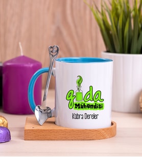 Gıda Mühendisi Ahşap Altlıklı Mavi Kupa Bardak