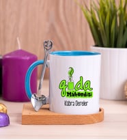Gıda Mühendisi Ahşap Altlıklı Mavi Kupa Bardak